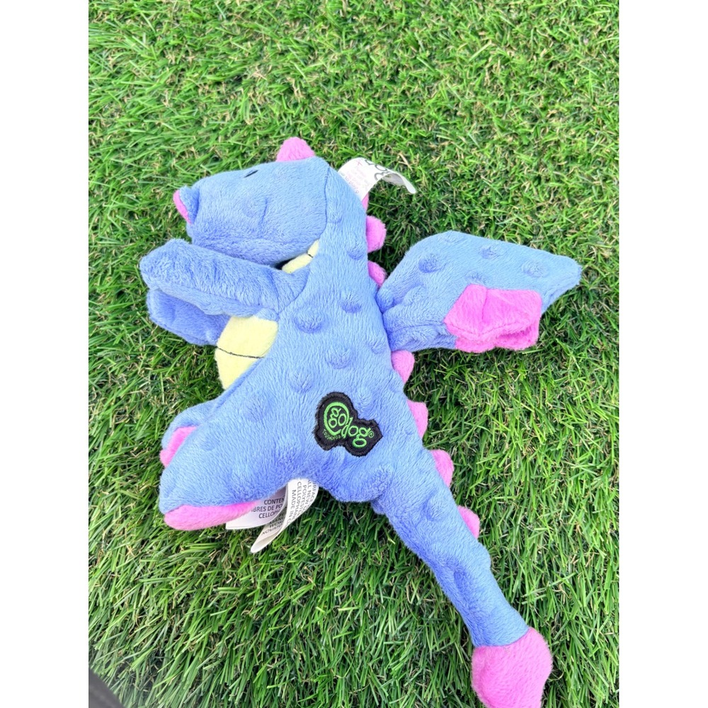goDog Dinos Bruto Dragon Purple Pink Plush Squeaky Dog Toy Chew Guard Small
